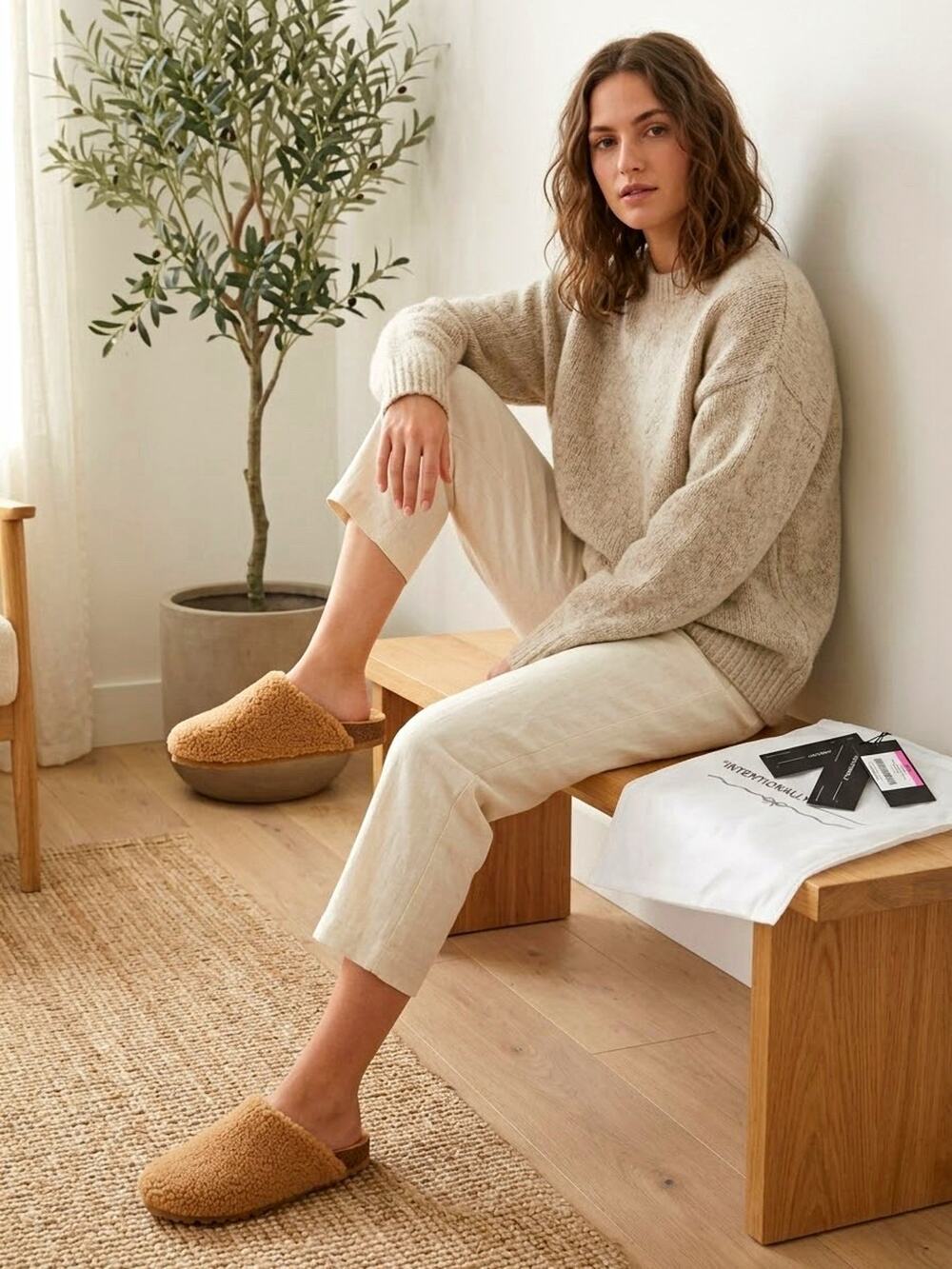 NWT Intentionally Blank Apres Sherpa Slipper Clogs Camel Tan Women's Size 10